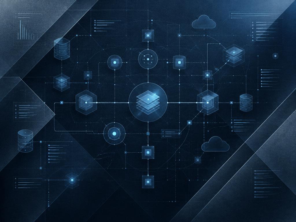 Enterprise systems blueprint showing connected cloud, data, and application layers